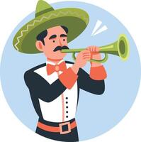 Trumpet player wearing sombrero hat illustration in flat style vector