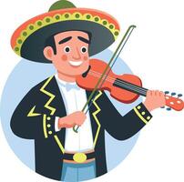 Mariachi musician playing violin illustration in flat style vector