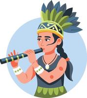 A flat illustration of a native girl playing flute vector