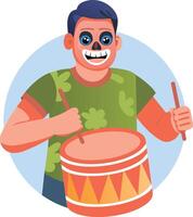 Muertos drummer beating drum with sticks illustration in flat style vector
