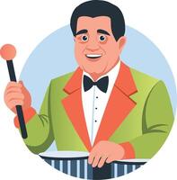 A flat illustration of a drummer character vector