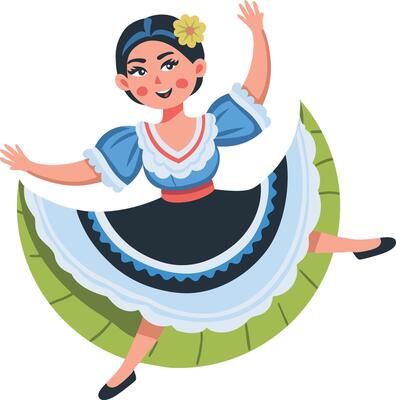 A flat illustration of a female folk dancer
