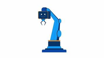 AI robotic arm with gripper 2D object animation. Factory automation. Artificial intelligence manufacturing cartoon 4K , alpha channel. Robot technology animated flat item on white background video
