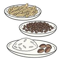 Assorted Dry Food in Bowls with Nuts, Pasta and Almonds vector