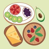 A plate with fruit, cheese and bread vector