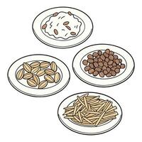 A set of four plates with different foods vector