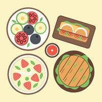 A flat design of food on plates vector