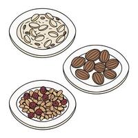 Three plates with nuts and almonds vector