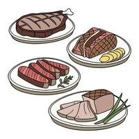 Hand drawn beef steak, pork steak, and chicken steak vector