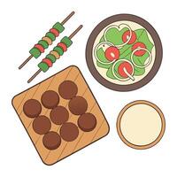 A plate with food and a bowl of salad vector