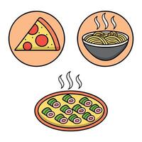 A set of icons depicting pizza, pasta and noodles vector