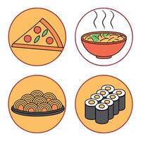 Four different types of food icons in a circle vector