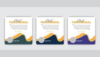Unique modern and professional abstract shapes Client testimonial Square banner design, unique layout 3 color variation vector