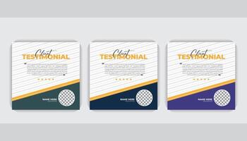 Line art pattern background, Client testimonial Square banner design, unique layout 3 color variation vector