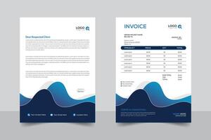 Gradient blue color white background, professional business letterhead and invoice template design vector