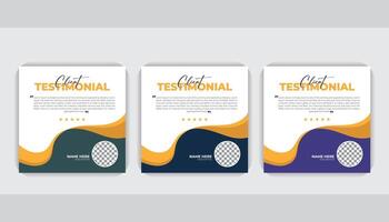 Creative and unique professional layout abstract shapes Client testimonial Square banner design, unique layout 3 color variation vector