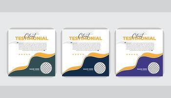Creative and abstract modern shapes Client testimonial Square banner design, unique layout 3 color variation vector
