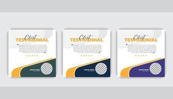 Client feedback social media post color variation bundle, carousel template, Client testimonial Square banner design vector