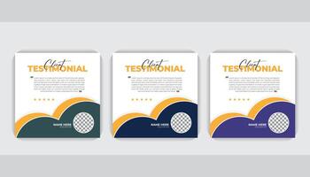 Corporate and minimal layout, 3 color variation, Client feedback social media post bundle carousel design. Client testimonial banner template vector