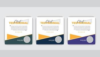 Creative modern and unique layout 3 color variation, Client feedback social media post bundle carousel design. Client testimonial banner template vector