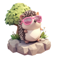 a hedgehog wearing sunglasses and sitting on a rock png