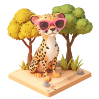 cheetah in sunglasses sitting on a rock with trees png