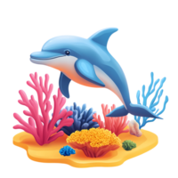 dolphin underwater with coral and sea life png