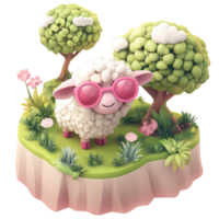 3d sheep with sunglasses on a small island png