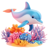 dolphin cartoon in the ocean with coral and sea life png