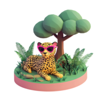 a cartoon leopard wearing sunglasses and sitting on a rock png