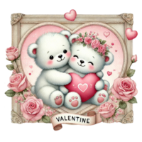 Cute bears in love, adorned with roses for Valentine's Day. Valentine's day cartoon character. png