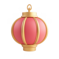 Adorable 3d icon illustration of a happy red and gold Chinese New Year lantern, ideal for lunardesigns, with transparent background png