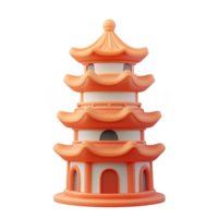 3d icon charming pink pagoda icon with flying birds, perfect for projects related to asian culture, travel, or architecture Chinese New Year on a transparent background png
