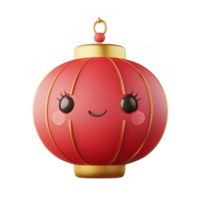 Adorable 3d icon illustration of a happy red and gold Chinese New Year lantern, ideal for lunardesigns, with transparent background png