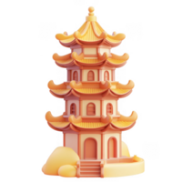 3d icon charming pink pagoda icon with flying birds, perfect for projects related to asian culture, travel, or architecture Chinese New Year on a transparent background png