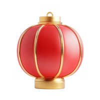 Adorable 3d icon illustration of a happy red and gold Chinese New Year lantern, ideal for lunardesigns, with transparent background png