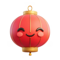 Adorable 3d icon illustration of a happy red and gold Chinese New Year lantern, ideal for lunardesigns, with transparent background png