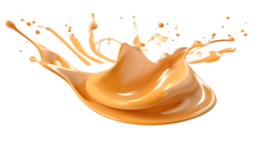 Dynamic caramel splash and droplets in liquid form against a clear backdrop, ideal for food and beverage promotions a transparent background png