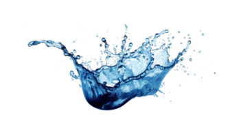 Graceful blue water splashing in crown shape, creating dynamic droplets against a transparent background, evoking freshness and purity png