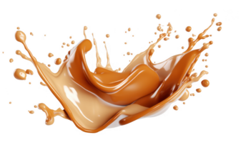 Dynamic caramel splashes and droplets in liquid form against a clear backdrop, ideal for food and beverage promotions a transparent background png