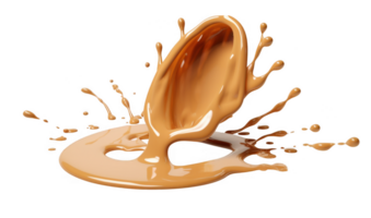 Dynamic caramel splashes and droplets in liquid form against a clear backdrop, ideal for food and beverage promotions a transparent background png