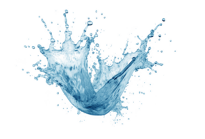 Graceful blue water splashing in crown shape, creating dynamic droplets against a transparent background, evoking freshness and purity png