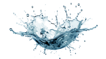 Graceful blue water splashing in crown shape, creating dynamic droplets against a transparent background, evoking freshness and purity png