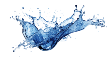 blue water splash in crown shape, creating dynamic droplets against a transparent background, evoking freshness and purity png