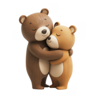 3d icon valentine Two cartoon bears hugging each other on transparent background png