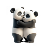 3d icon valentine Adorable panda bears hugging embracing on a clear backdrop, displaying love and affection transparent background png