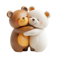 3d icon valentine Two cartoon bears hugging each other on transparent background png