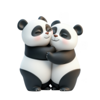 3d icon valentine Adorable panda bears hugging embracing on a clear backdrop, displaying love and affection transparent background png