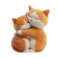 3d icon valentine Two adorable cartoon cats hugging each other on transparent background png