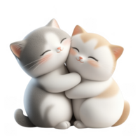 3d icon valentine Two adorable cartoon cats hugging each other on transparent background png